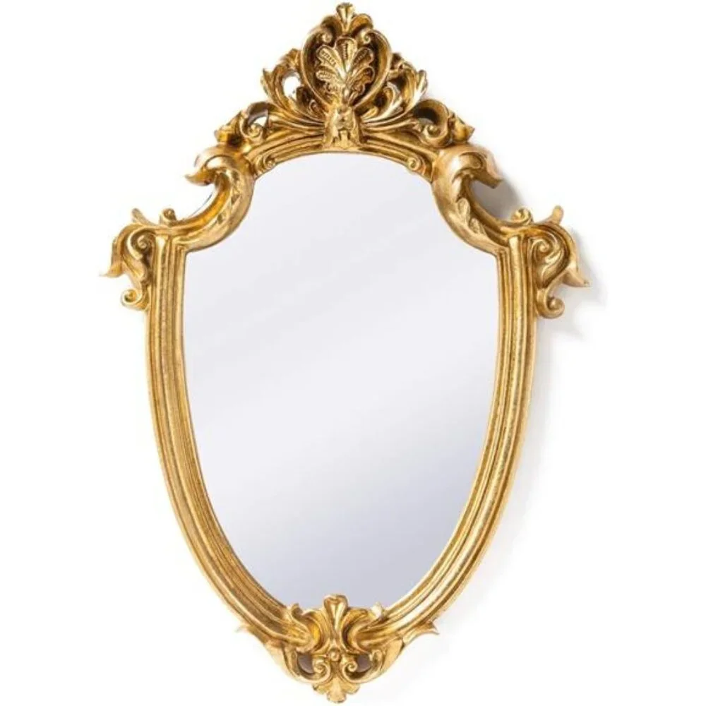 Vintage 11.6 x 9 Inch Very Small Decorative Wall Mirror Gold Shield Shape
